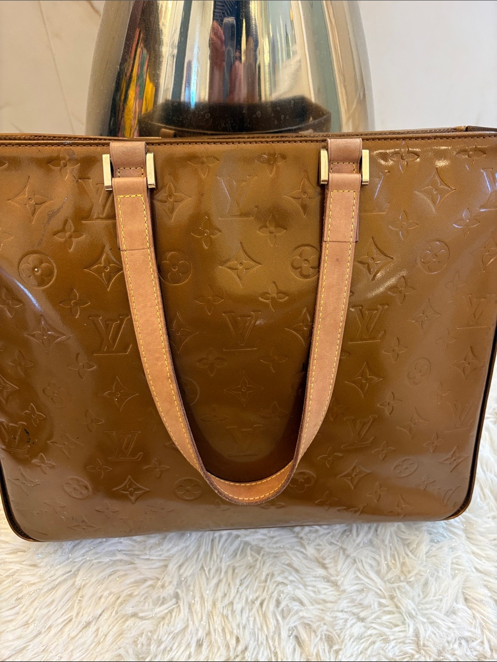 Louis Vuitton Brown Monogram Vernis Tote with Gold-Tone Hardware